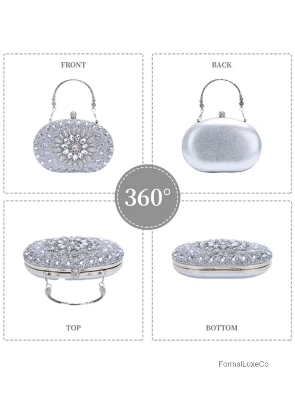 Crystal Rhinestone Clutch Evening Bag with Detachable Chain